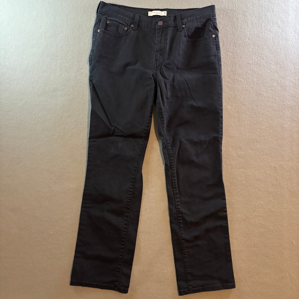 Y2K Levis 505 Straight Leg Jeans Womens 12 Medium Black Denim Stretch 2009
